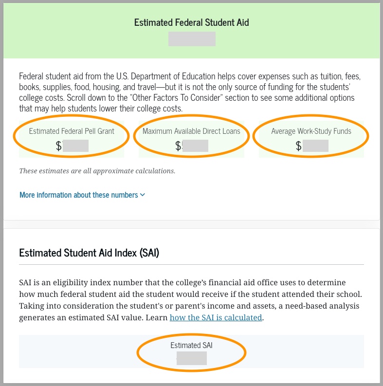 screenshot of sample aid calculator